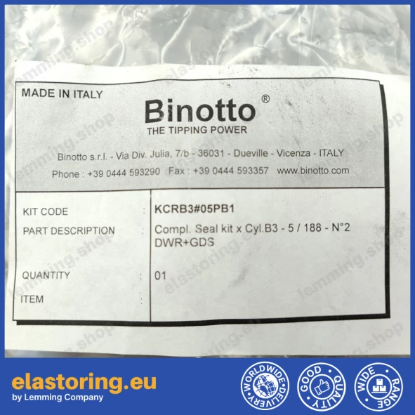 Zestaw uszczelnień do MF/MFC B3 165/5 Binotto KCRB3#05PB1 Zestaw uszczelnień do MF/MFC B3 165/5 Binotto KCRB3#05PB1